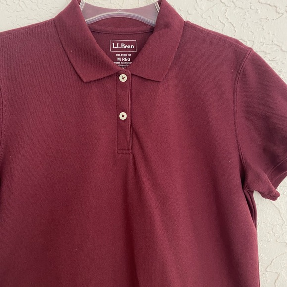 L.L.Bean Tops - L.L.Bean Double L Relaxed Fit Polo Shirt Women Med Maroon Pique Knit Cotton NWT